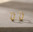 Micro T Bar Pave Huggie Earrings