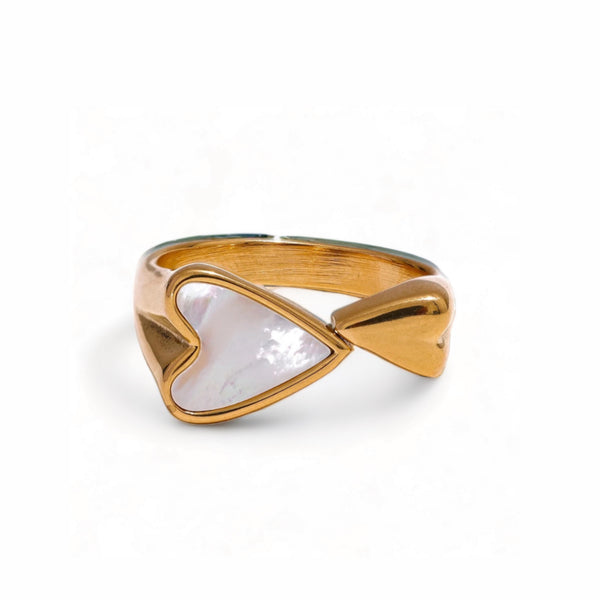 Emily - Mother of Pearl Heart Gold Ring