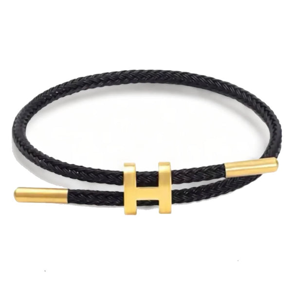 Adjustable ‘H’ Braided Rope Bracelet (Black)