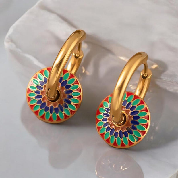 ‘Amira’ - Moroccan Design Mosaic Gold Hoop Earrings