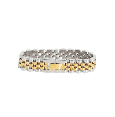 Silver and Gold Chunky Watch Style Bracelet