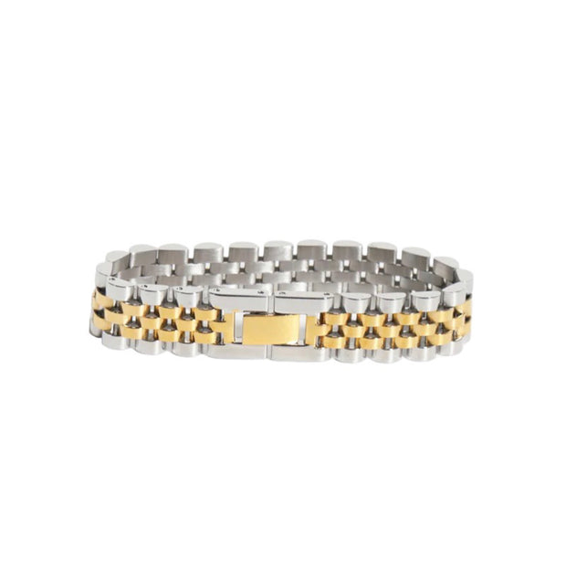 Silver and Gold Chunky Watch Style Bracelet