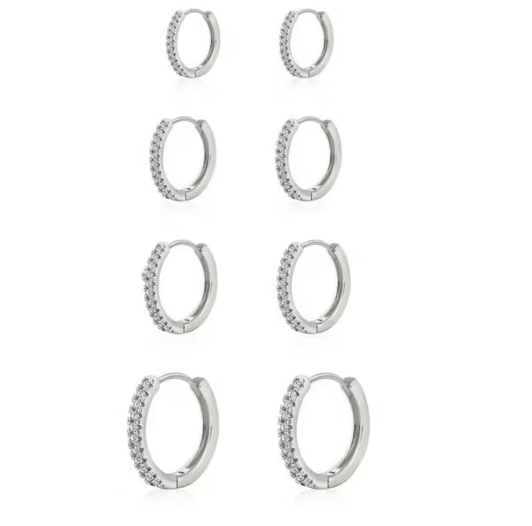 Crystal Click Hoop Silver Earrings (9mm, 11mm, 14mm and 16mm)