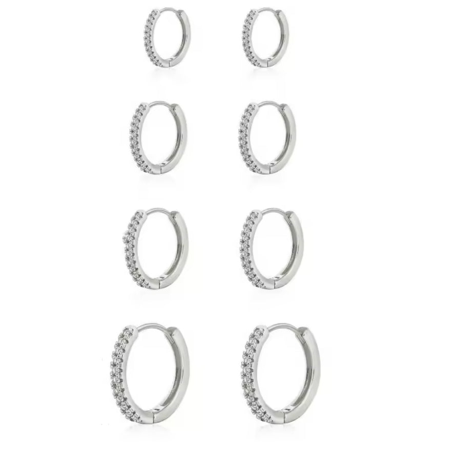 Crystal Click Hoop Silver Earrings (9mm, 11mm, 14mm and 16mm)