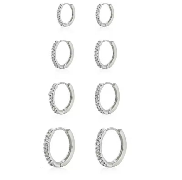 Crystal Click Hoop Silver Earrings (9mm, 11mm, 14mm and 16mm)