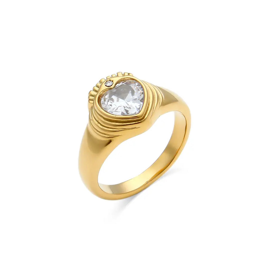 ‘Queenie’ - Heart Stone Ring with Crown