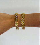 Chunky Gold Watch Style Bracelet with Pearls