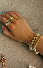 Chunky Gold Watch Style Bracelet with Pearls