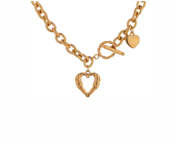 ‘Lottie’ - Textured, Chunky Double Heart Toggle Necklace