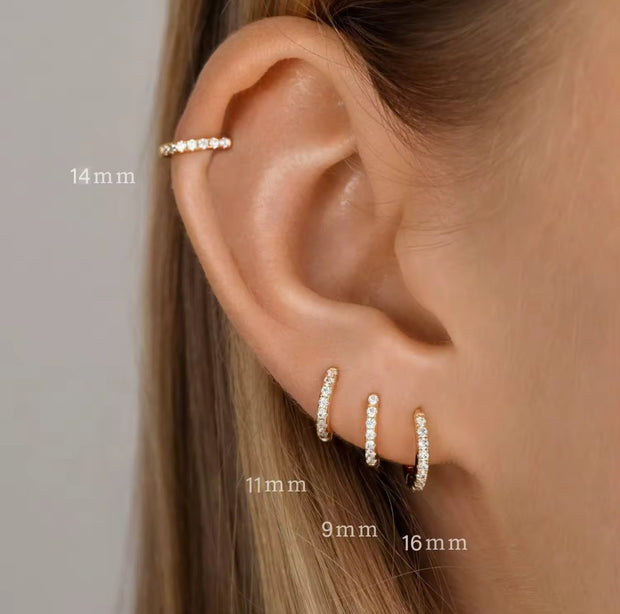 Crystal Click Hoop Gold Earrings (9mm, 11mm, 14mm and 16mm)