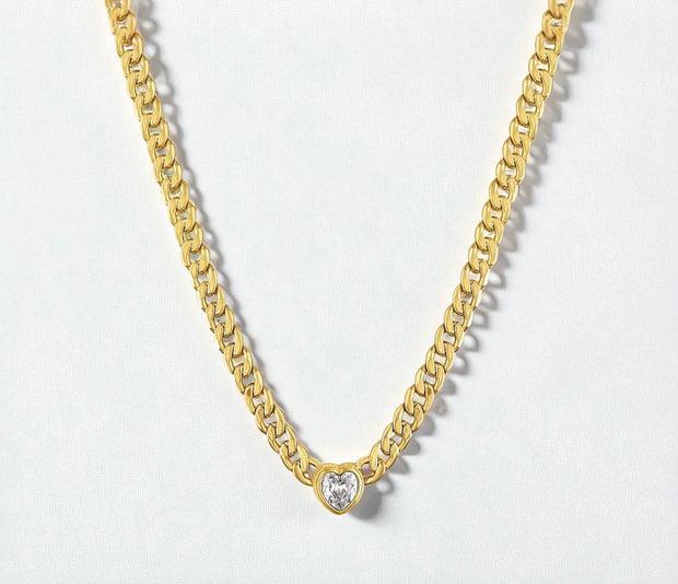 ‘Rock Chick’ - Heart Stone Chunky Chain Necklace