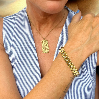 Chunky Gold Watch Style Bracelet with Pearls