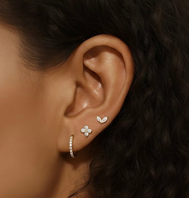 Triple Stone Earring Stack Silver