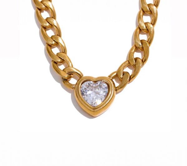 ‘Rock Chick’ - Heart Stone Chunky Chain Necklace (Gold or Silver)