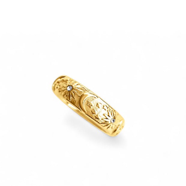 Aurora Sun, Moon and Stars Gold Ring