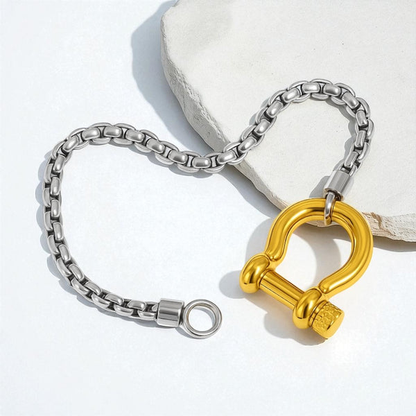 ‘Shackle’ Bracelet in Silver with Gold