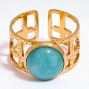 Turquoise Stone Basket Weave Open Ring
