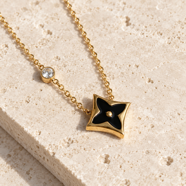 Black Flower Monogram Necklace