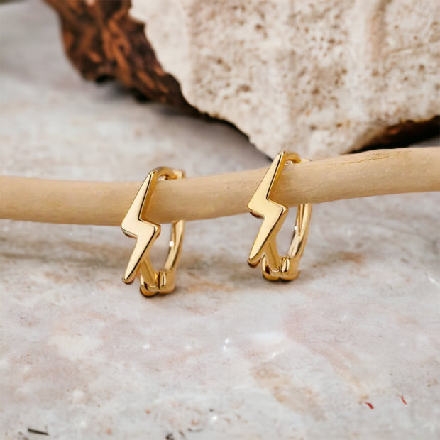 Lightning Bolt Hoop Gold Earrings