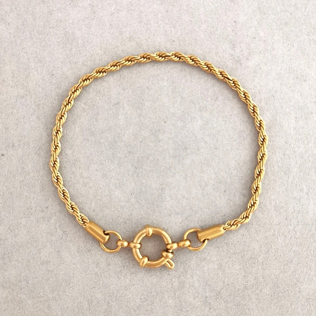 Gold Rope Bracelet with Anchor Fastening (2 widths)