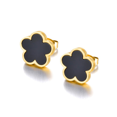 Black Cloverleaf Stud Earrings