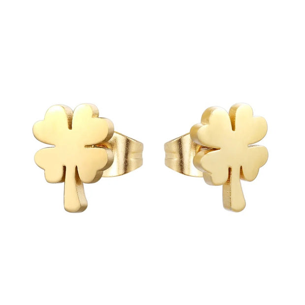 Lucky Gold Four Leaf Clover Stud Earrings