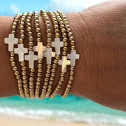 Gold Bead Bracelet with Pearl Cross