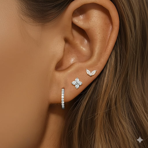 Triple Stone Earring Stack Silver