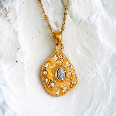 ‘Larissa’ - Hammered Pendant with CZ Stones