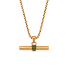 Athena (Green) - Crystal T Bar Gold Pendant and Chain