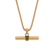Athena Green Crystal T Bar Gold Pendant and Chain