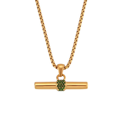 Athena Green Crystal T Bar Gold Pendant and Chain