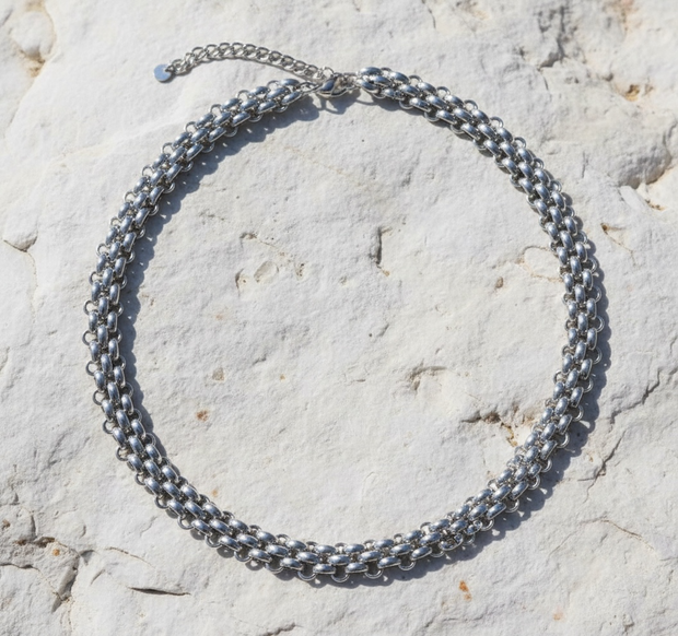 ‘Betsy’ - Basket Weave Necklace Without Toggle in Silver