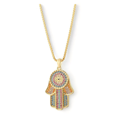 ‘Hamsa’ Hand Multi-Coloured Stone Pendant