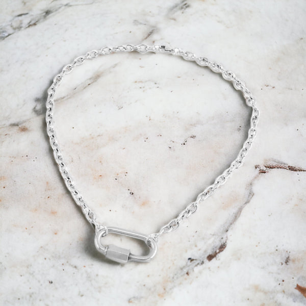 Mila - Silver Chunky Link Chain necklace with Carabiner