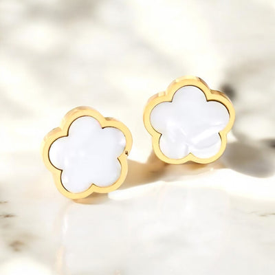 Mother in Pearl and Gold Clover Leaf Stud Earrings