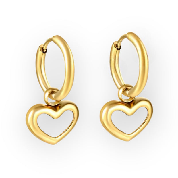 Emily - Heart Drop Hoop Earrings