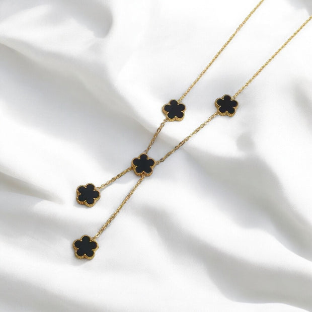 Cascading Black Clover Leaf Necklace