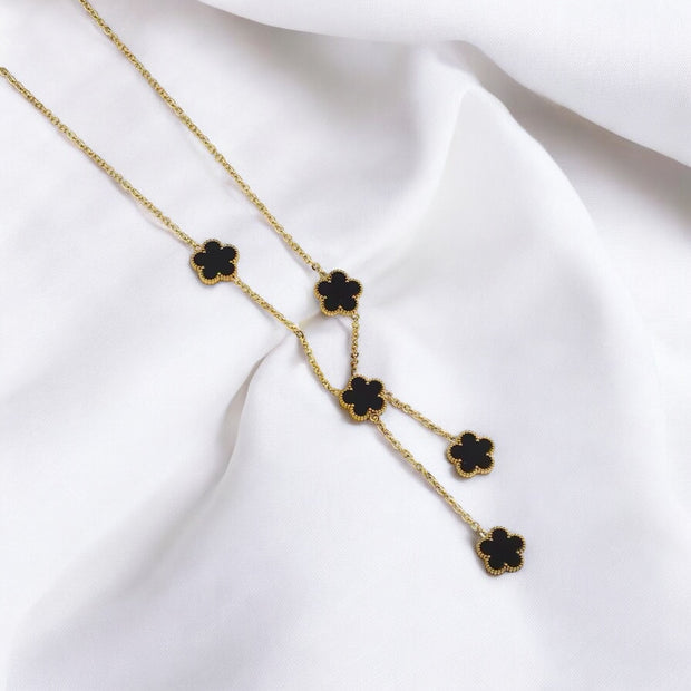 Cascading Black Clover Leaf Necklace