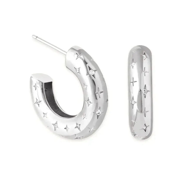 Chunky Constellation Silver Hoop Earrings