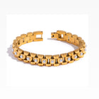 Chunky Gold Watch Style Bracelet with Pearls