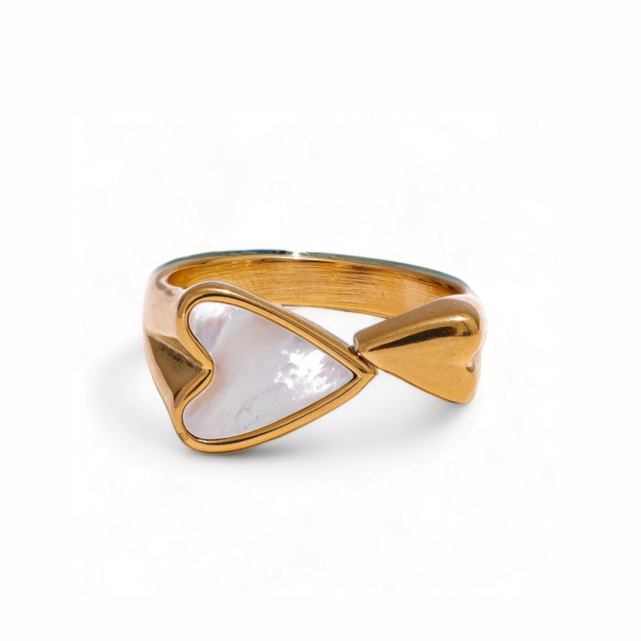 Emily - Mother of Pearl Heart Gold Ring