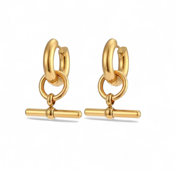 Gold T Bar Hoop Earrings