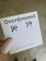 Silver Ribbon Stud Earrings