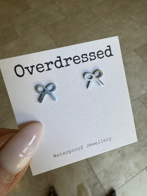 Silver Ribbon Stud Earrings
