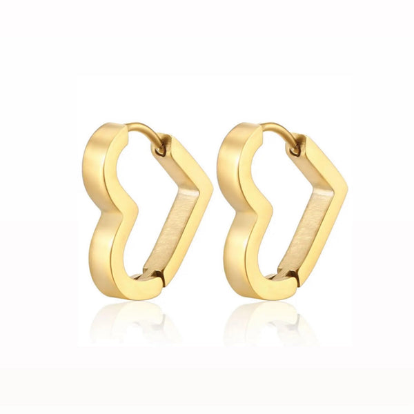 Chunky Heart Hoop Click Earrings - Gold