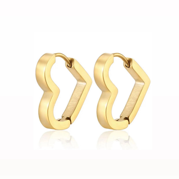 Chunky Heart Hoop Click Earrings - Gold