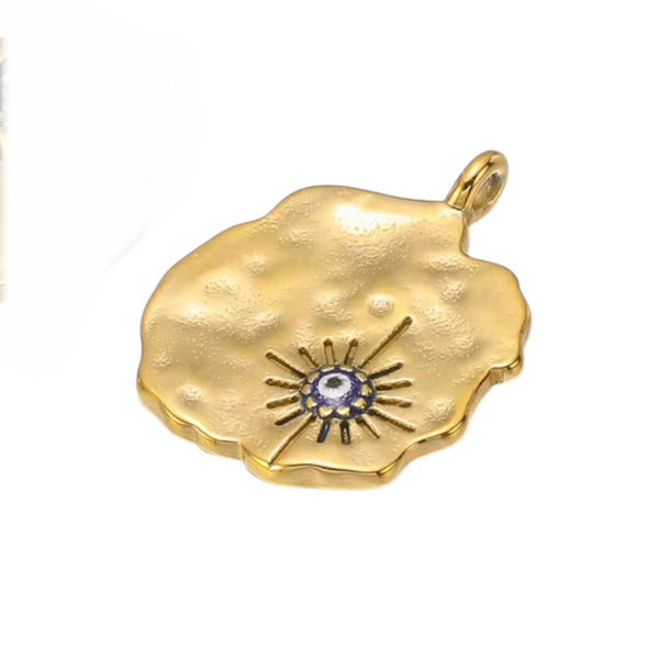Textured Charm with Evil Eye (Blue or Turquoise)