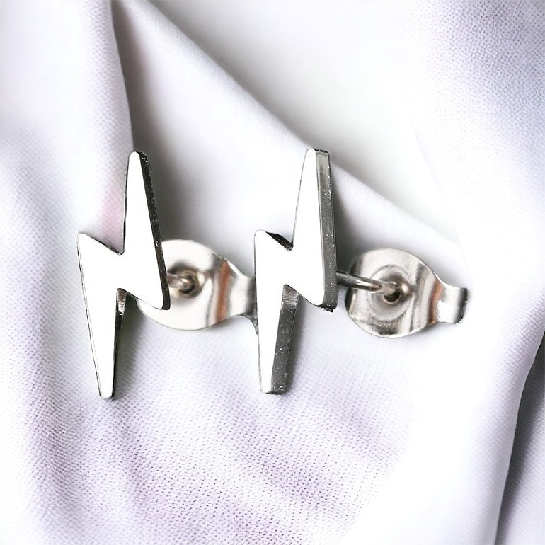 Lightning Stud Earrings - Silver