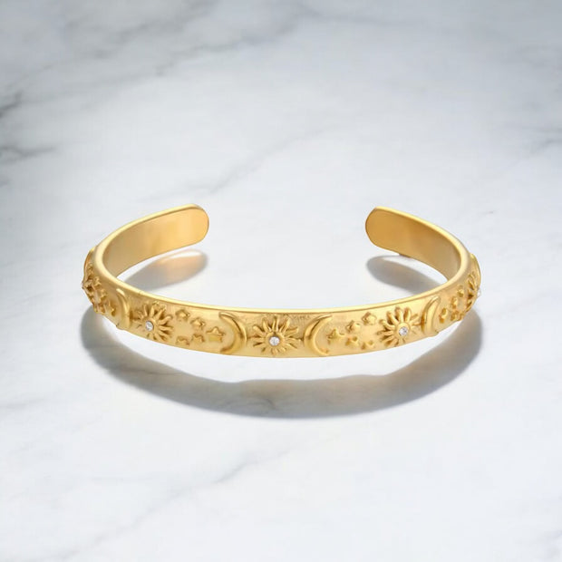 ‘Aurora’ - Sun, Moon and Stars Gold Bangle